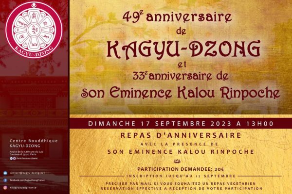 Anniversaire de Kalou Rinpoché et du Centre Kagyu Dzong le 17 septembre 2023